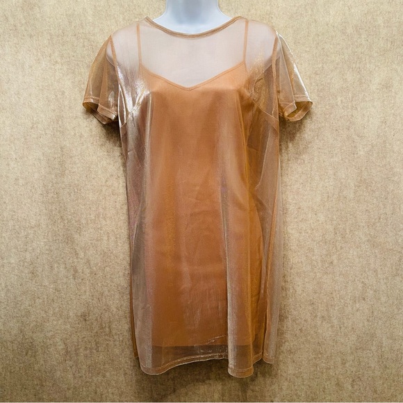 Dresses & Skirts - Shimmery Overlay Cocktail Mini Dress with Removable Slip, L Juniors